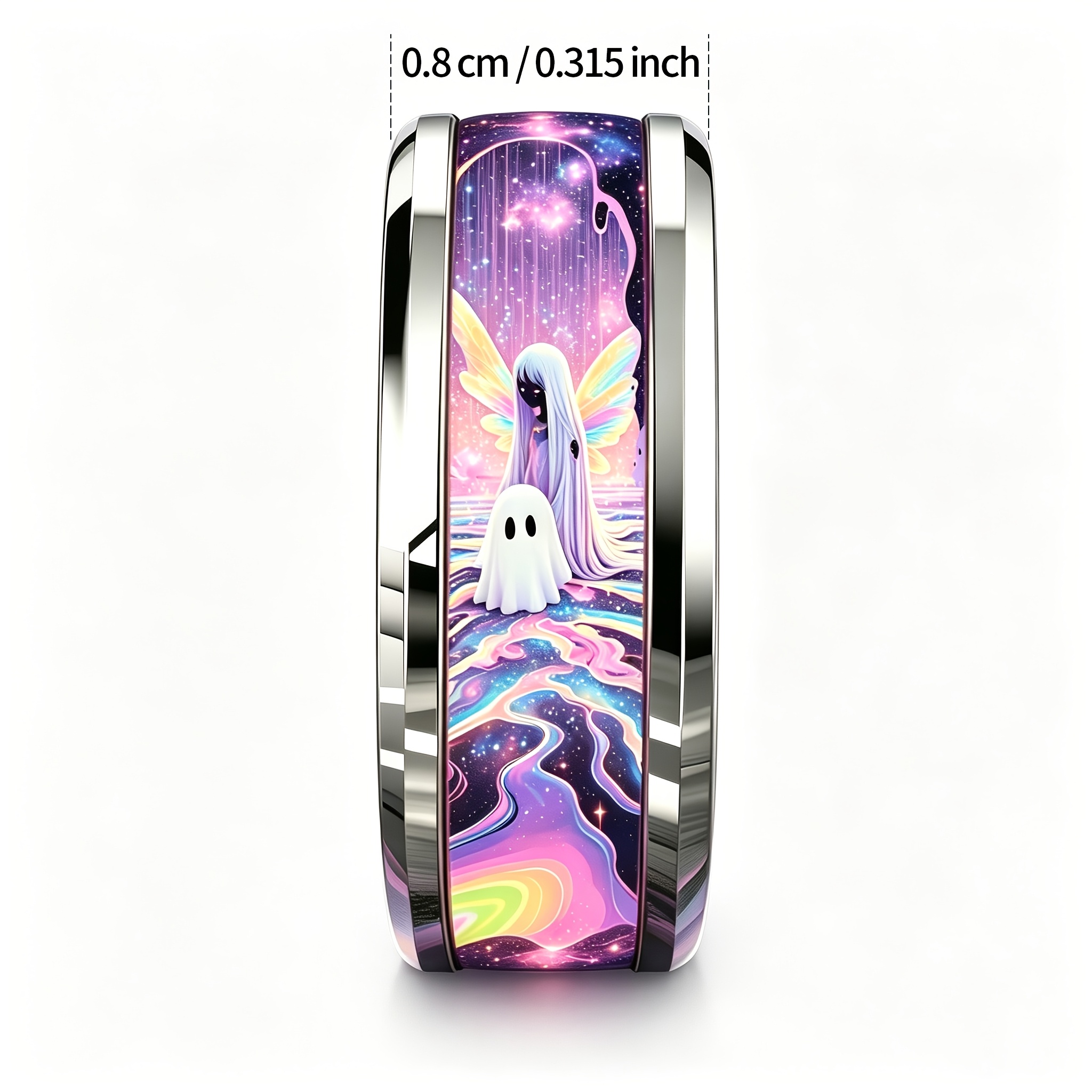 Starry Sky Iridescent Elf Print Stainless Steel Ring